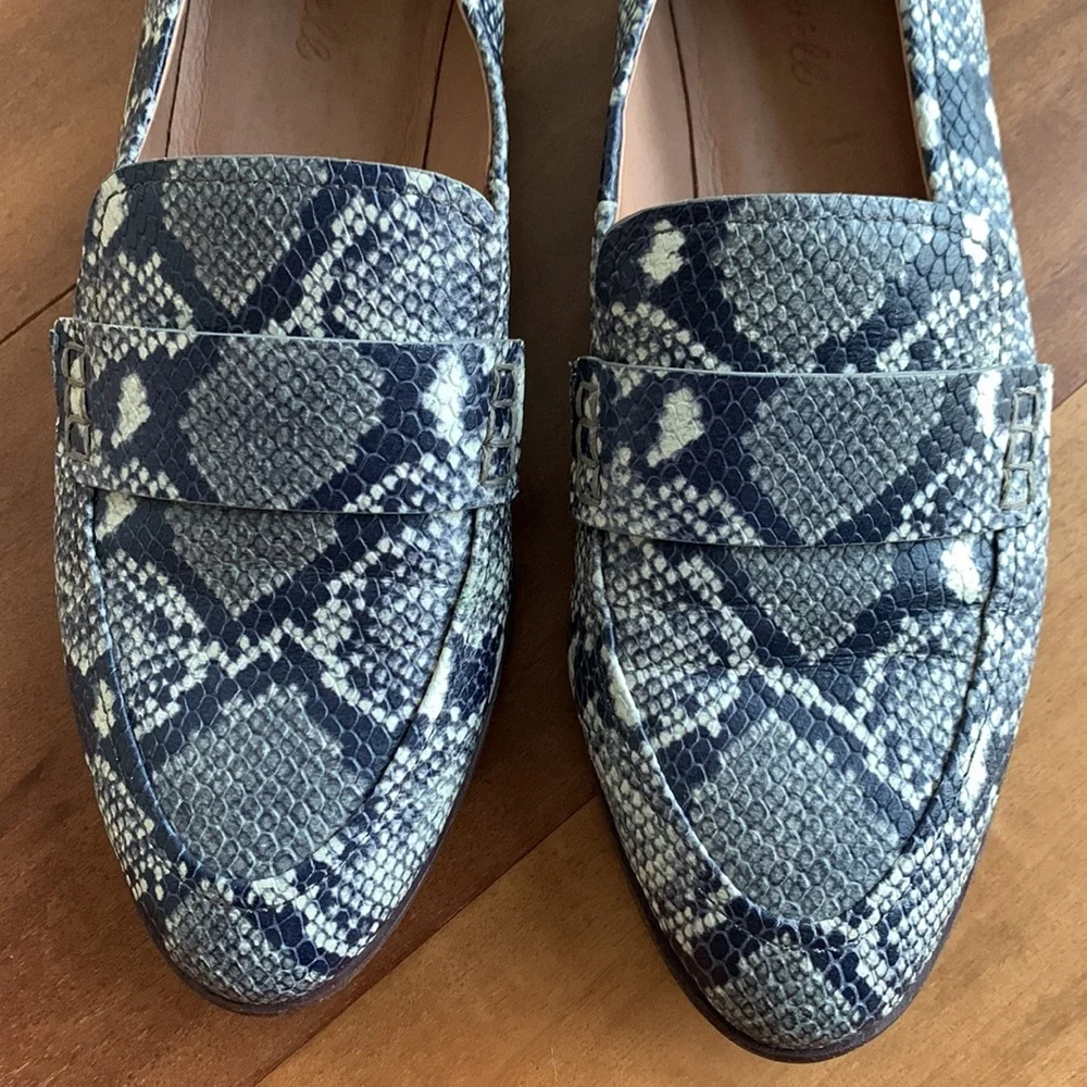 Madewell The Alex Snake Embossed Leather Loafer Black White 9.5 Business Office